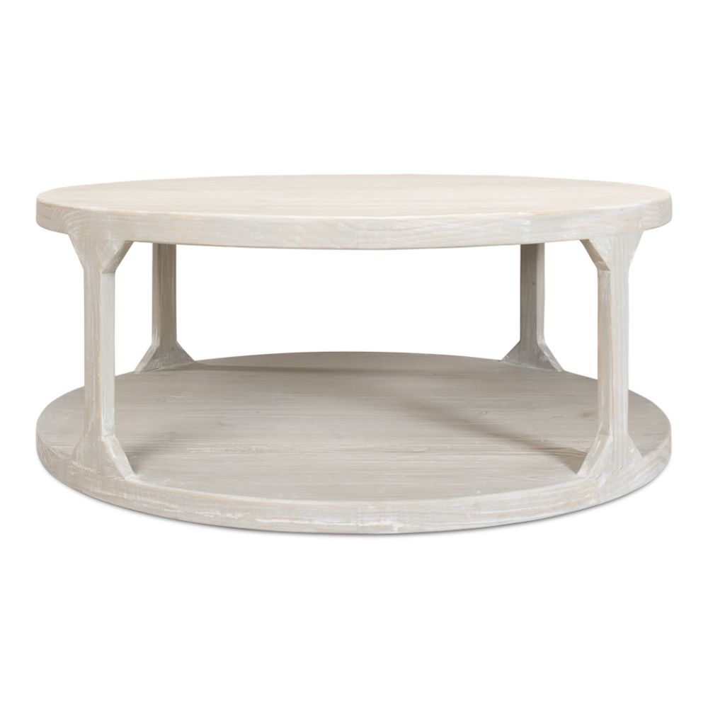 Devon Round Coffee Table With Storage Shelf Grey Thorne-Coffee Tables-Sarreid-LOOMLAN