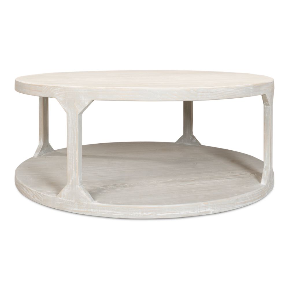 Devon Round Coffee Table With Storage Shelf Grey Thorne-Coffee Tables-Sarreid-LOOMLAN