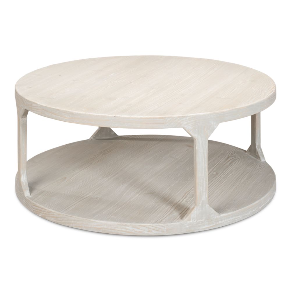 Devon Round Coffee Table With Storage Shelf Grey Thorne-Coffee Tables-Sarreid-LOOMLAN