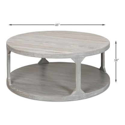 Devon Round Coffee Table With Storage Shelf Moonskin Grey-Coffee Tables-Sarreid-LOOMLAN