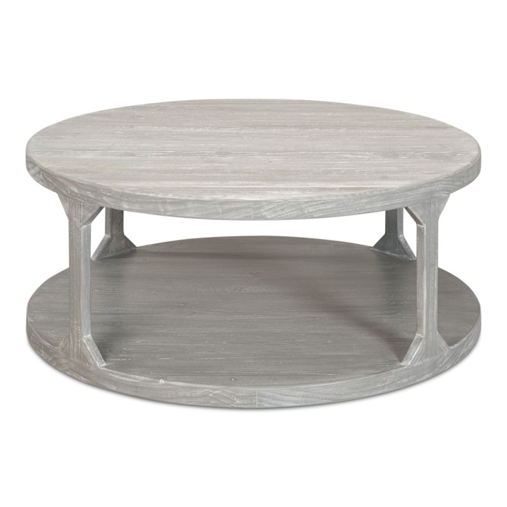 Devon Round Coffee Table With Storage Shelf Moonskin Grey-Coffee Tables-Sarreid-LOOMLAN