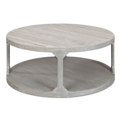 Devon Round Coffee Table With Storage Shelf Moonskin Grey-Coffee Tables-Sarreid-LOOMLAN