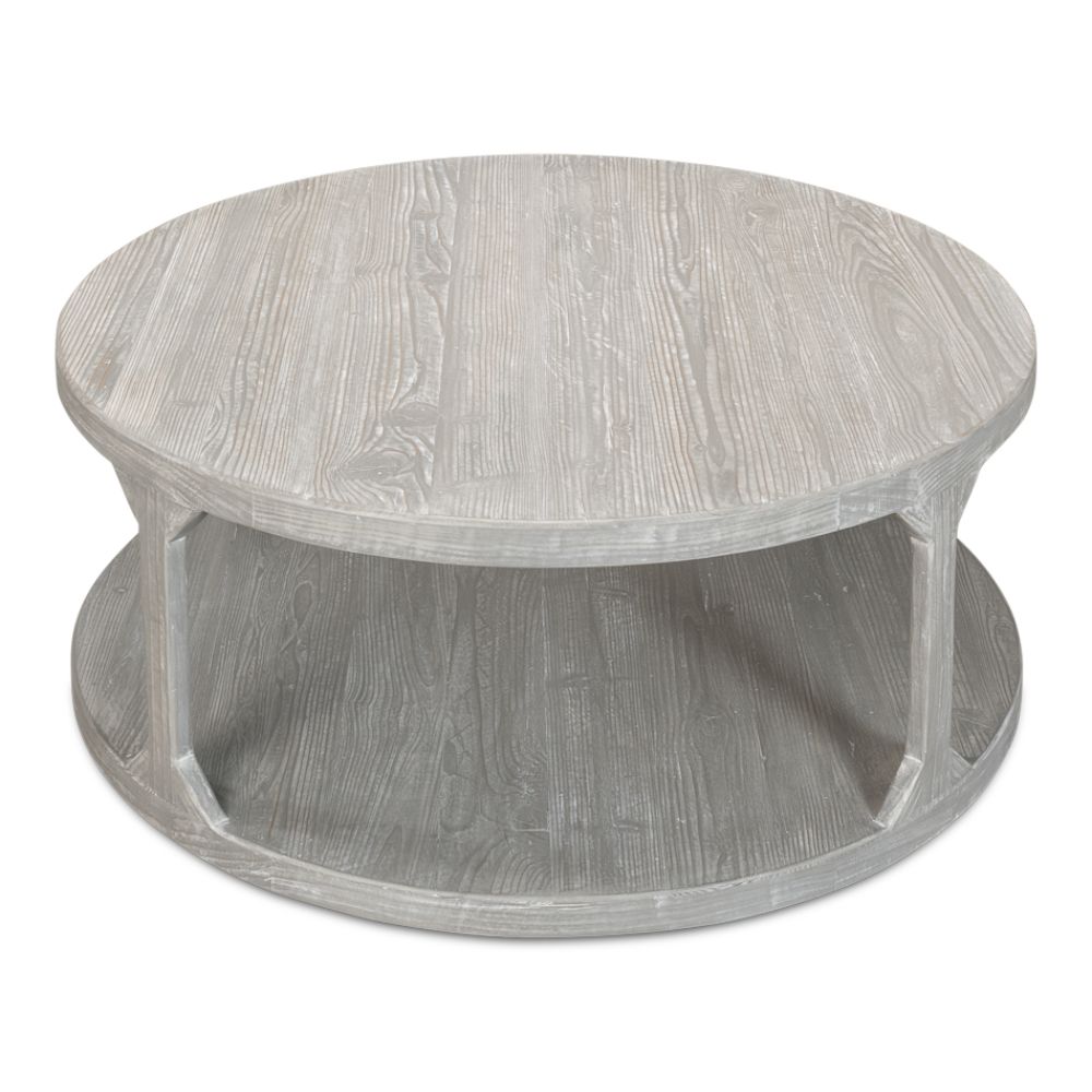 Devon Round Coffee Table With Storage Shelf Moonskin Grey-Coffee Tables-Sarreid-LOOMLAN