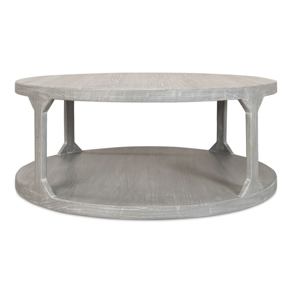 Devon Round Coffee Table With Storage Shelf Moonskin Grey-Coffee Tables-Sarreid-LOOMLAN