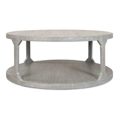 Devon Round Coffee Table With Storage Shelf Moonskin Grey-Coffee Tables-Sarreid-LOOMLAN