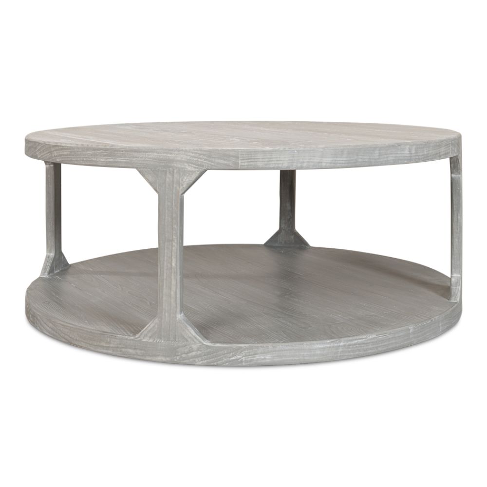 Devon Round Coffee Table With Storage Shelf Moonskin Grey-Coffee Tables-Sarreid-LOOMLAN