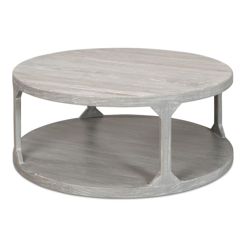 Devon Round Coffee Table With Storage Shelf Moonskin Grey-Coffee Tables-Sarreid-LOOMLAN