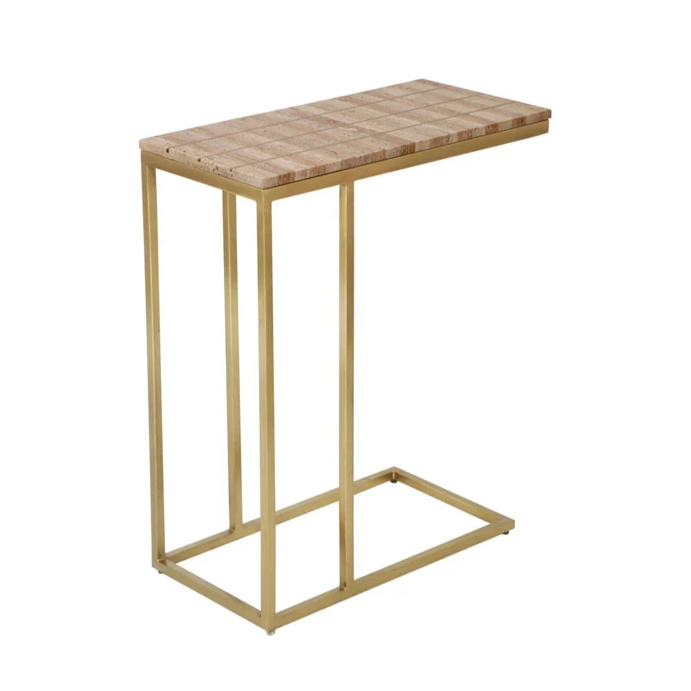 Dezi Modern Travertine Brass Accent C Table