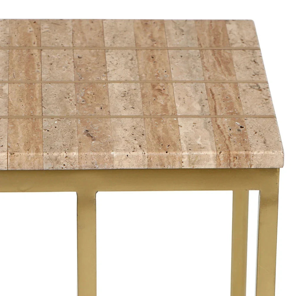 Dezi Modern Travertine Brass Accent C Table