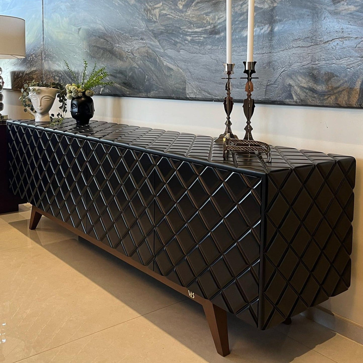 Diamond Black High Gloss Wood Buffet Table for Dining Room-Sideboards-Victor Betancourt-LOOMLAN