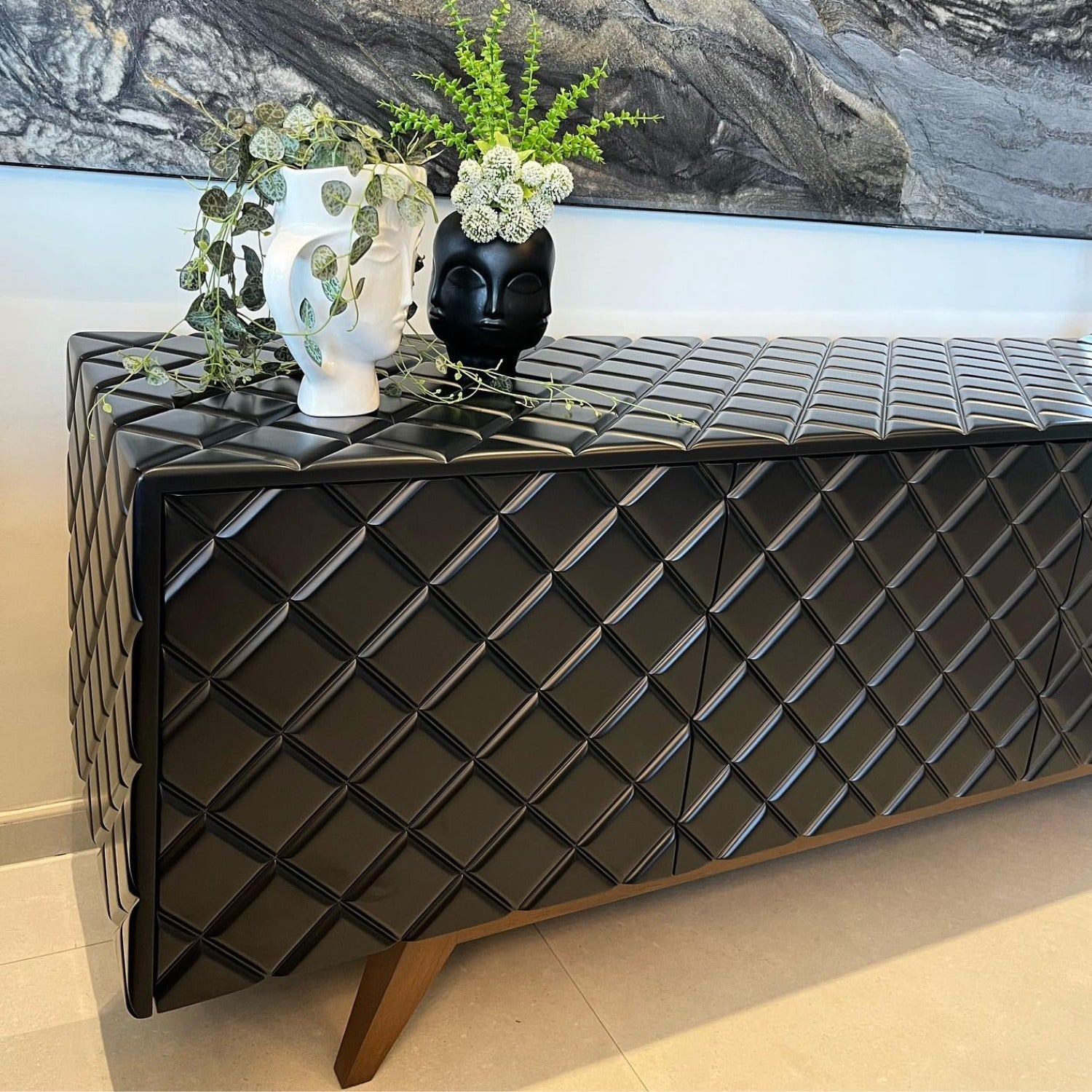 Diamond Black High Gloss Wood Buffet Table for Dining Room-Sideboards-Victor Betancourt-LOOMLAN