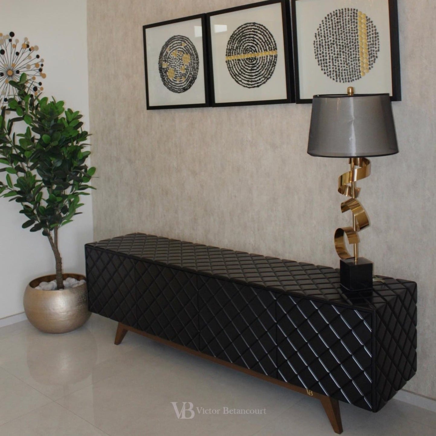 Diamond Black High Gloss Wood Buffet Table for Dining Room-Sideboards-Victor Betancourt-LOOMLAN