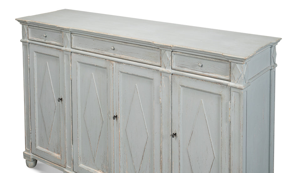 Diamond Wall Sideboard Blue Grey With Drawers-Sideboards-Sarreid-LOOMLAN