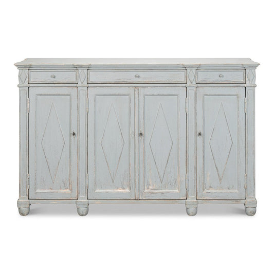 Diamond Wall Sideboard Blue Grey With Drawers-Sideboards-Sarreid-LOOMLAN