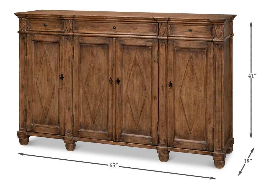 Diamond Wall Sideboard Brown With Drawers-Sideboards-Sarreid-LOOMLAN