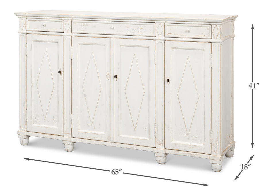 Diamond Wall Sideboard Whitewash With Drawers-Sideboards-Sarreid-LOOMLAN