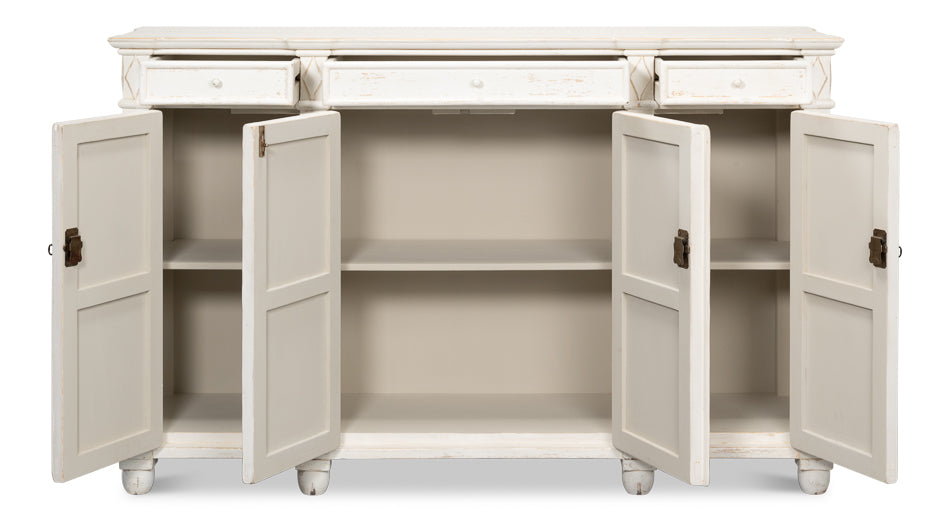 Diamond Wall Sideboard Whitewash With Drawers-Sideboards-Sarreid-LOOMLAN