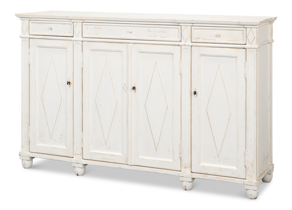 Diamond Wall Sideboard Whitewash With Drawers-Sideboards-Sarreid-LOOMLAN