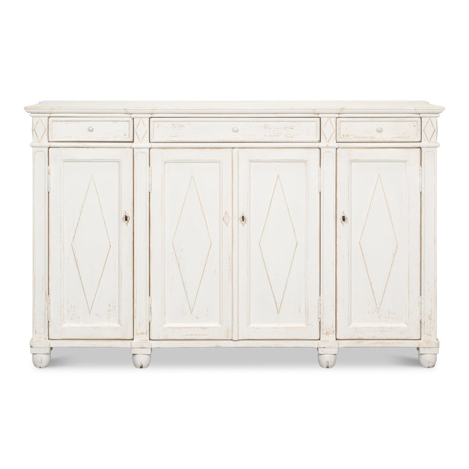 Diamond Wall Sideboard Whitewash With Drawers-Sideboards-Sarreid-LOOMLAN