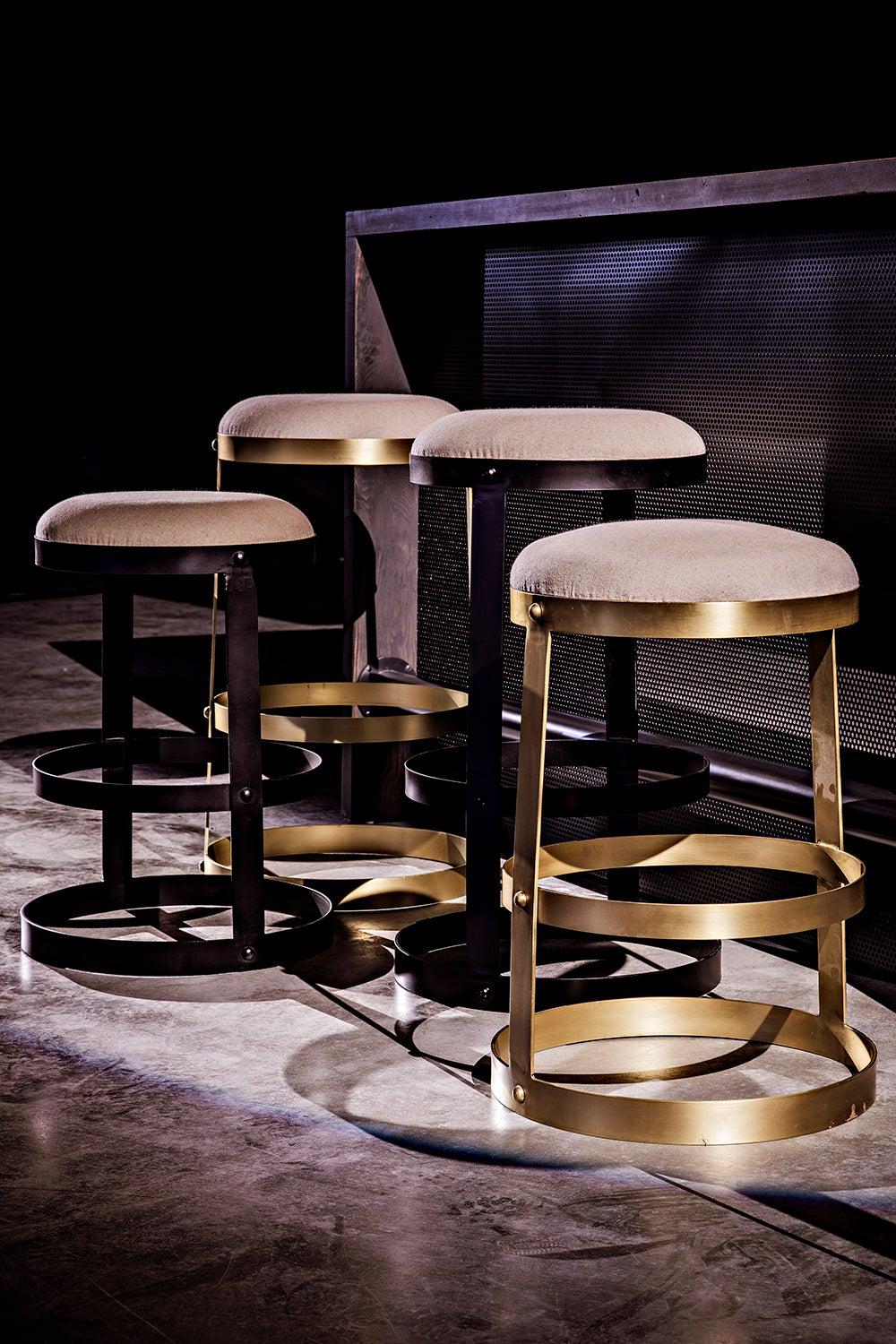 Dior Steel Counter Stool With Brass Finish-Counter Stools-Noir-Sideboards and Things