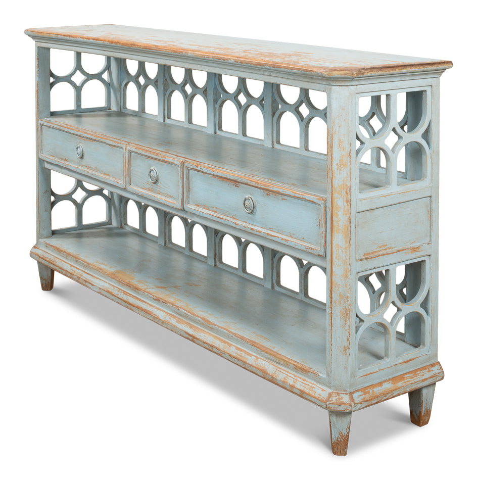 Distressed Blue Console Table With Drawers-Console Tables-Sarreid-LOOMLAN