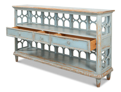 Distressed Blue Console Table With Drawers-Console Tables-Sarreid-LOOMLAN