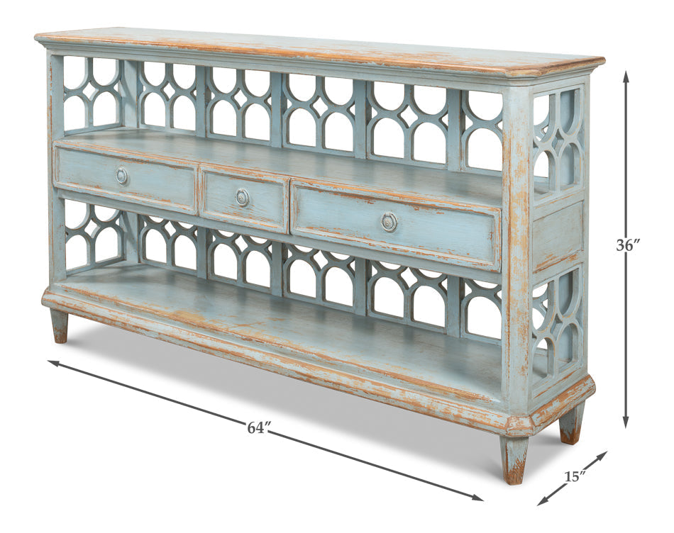 Distressed Blue Console Table With Drawers-Console Tables-Sarreid-LOOMLAN