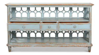 Distressed Blue Console Table With Drawers-Console Tables-Sarreid-LOOMLAN