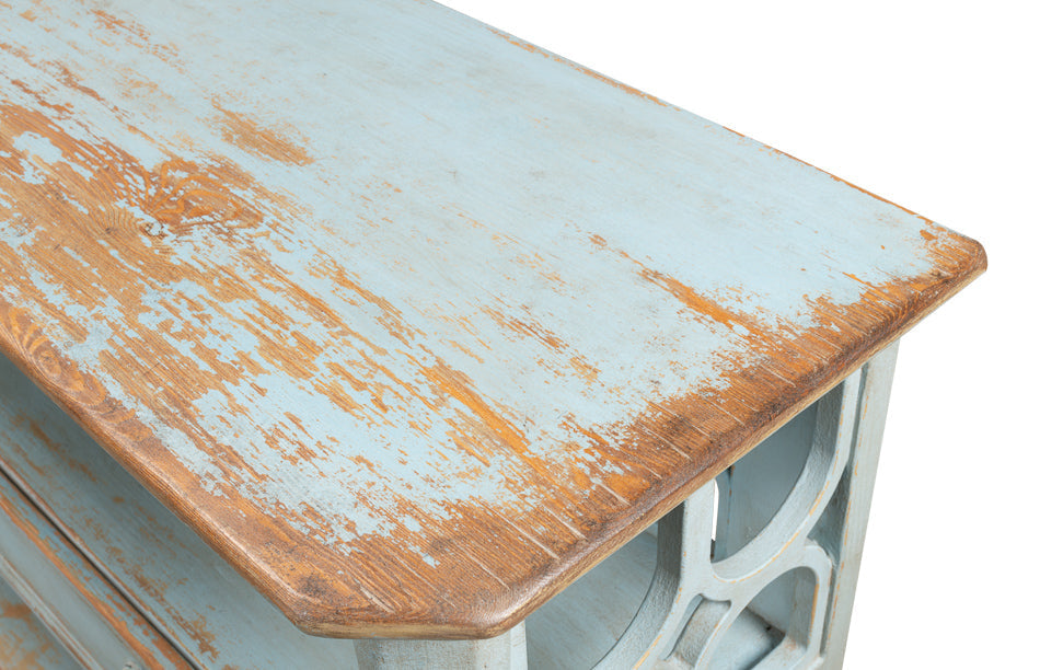 Distressed Blue Console Table With Drawers-Console Tables-Sarreid-LOOMLAN