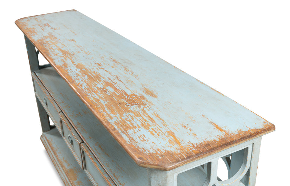 Distressed Blue Console Table With Drawers-Console Tables-Sarreid-LOOMLAN