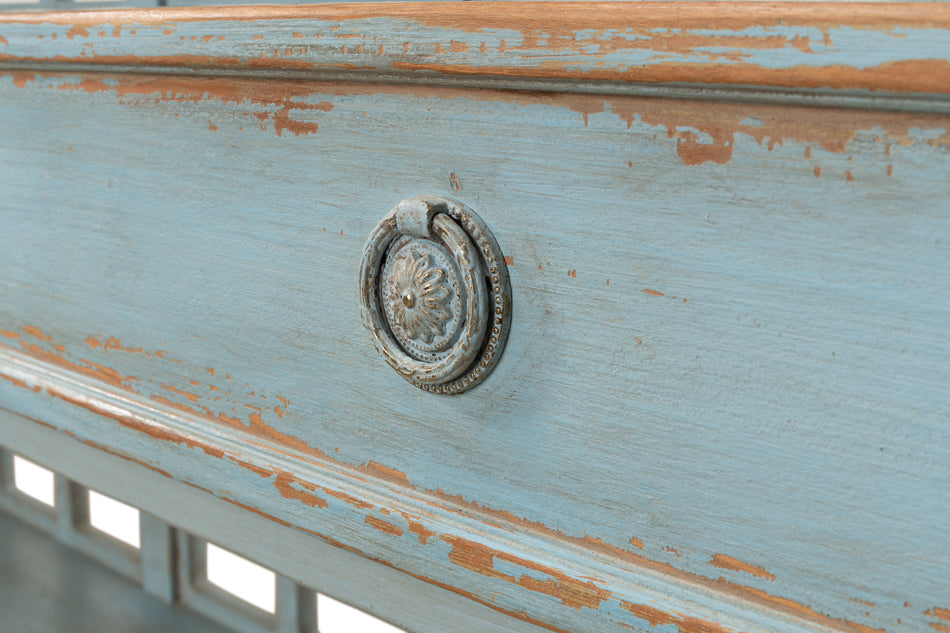 Distressed Blue Console Table With Drawers-Console Tables-Sarreid-LOOMLAN