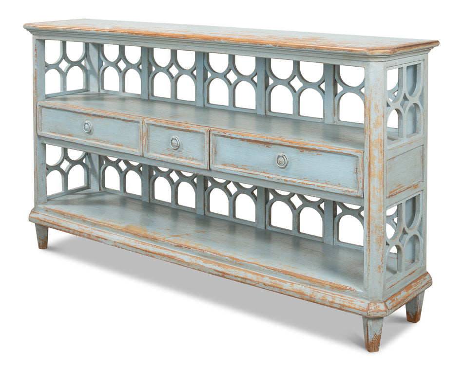 Distressed Blue Console Table With Drawers-Console Tables-Sarreid-LOOMLAN