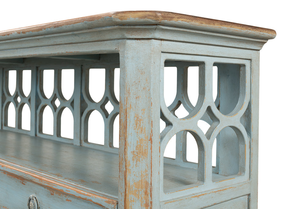 Distressed Blue Console Table With Drawers-Console Tables-Sarreid-LOOMLAN