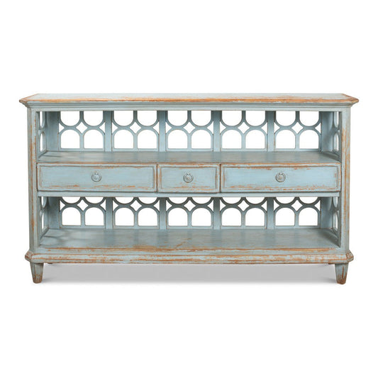 Distressed Blue Console Table With Drawers-Console Tables-Sarreid-LOOMLAN