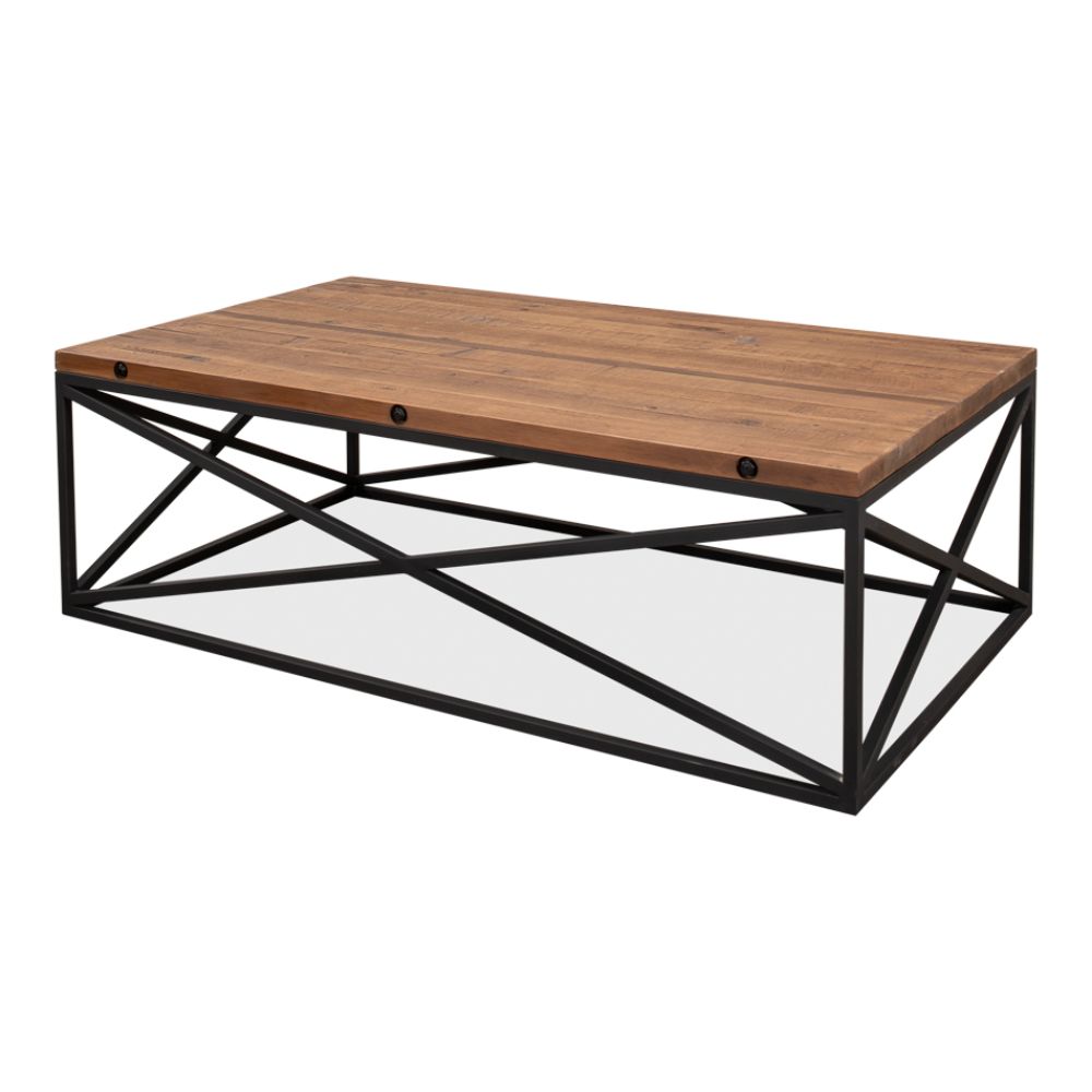 Dockworker Board Coffee Table Reclaimed Wood and Iron-Coffee Tables-Sarreid-LOOMLAN