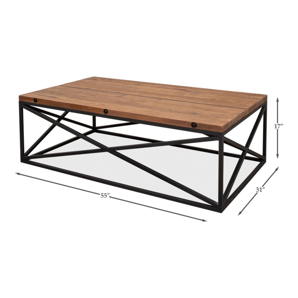 Dockworker Board Coffee Table Reclaimed Wood and Iron-Coffee Tables-Sarreid-LOOMLAN