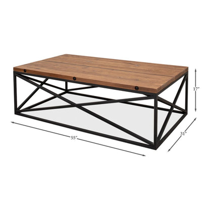 Dockworker Board Coffee Table Reclaimed Wood and Iron-Coffee Tables-Sarreid-LOOMLAN