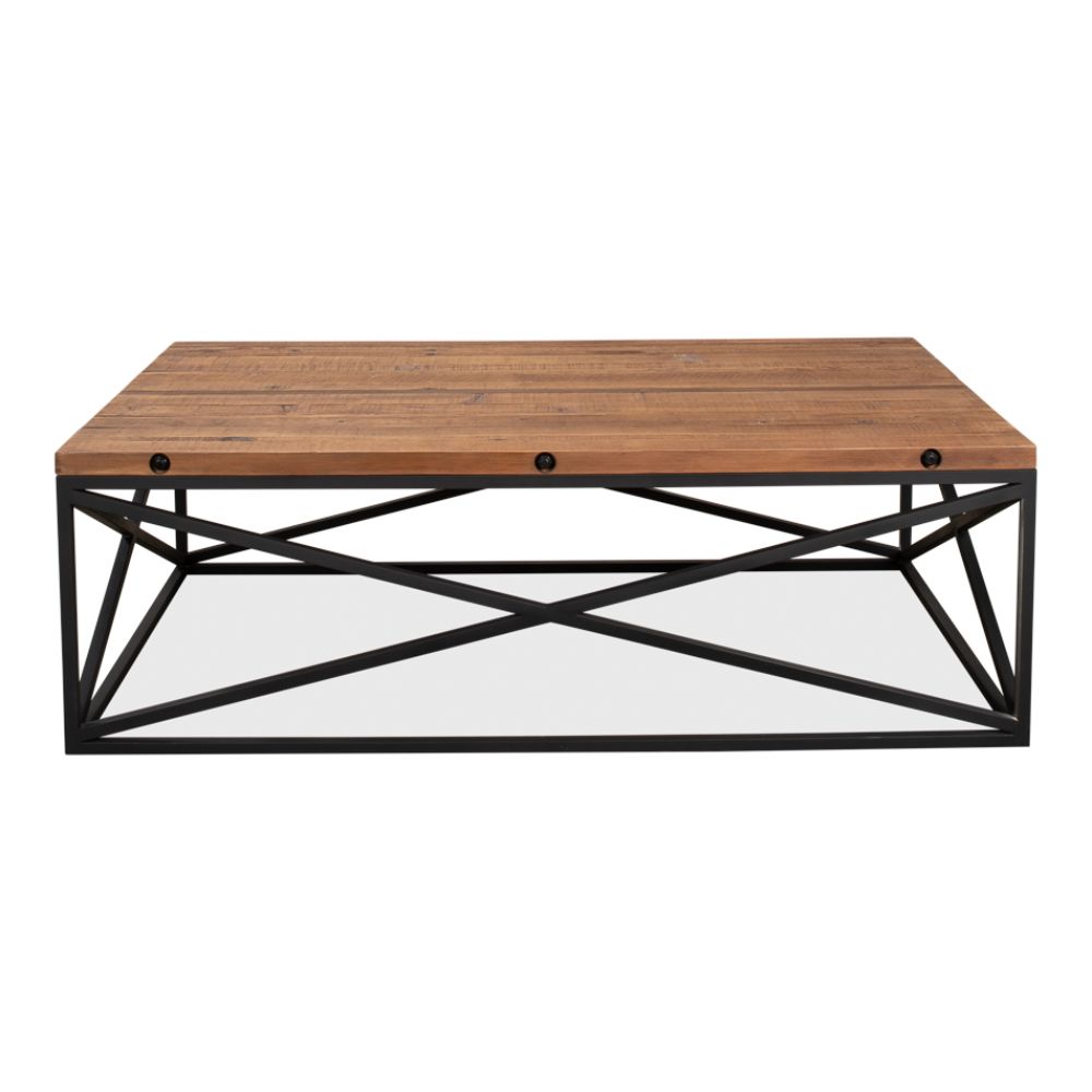 Dockworker Board Coffee Table Reclaimed Wood and Iron-Coffee Tables-Sarreid-LOOMLAN