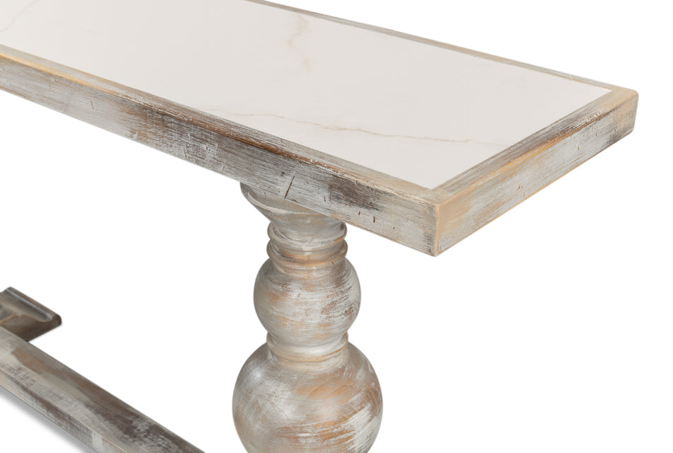 Double Pedestal Console Table Distressed White Solid Wood-Console Tables-Sarreid-LOOMLAN