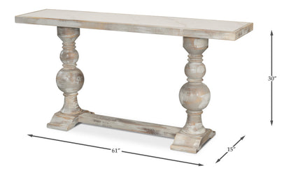 Double Pedestal Console Table Distressed White Solid Wood-Console Tables-Sarreid-LOOMLAN