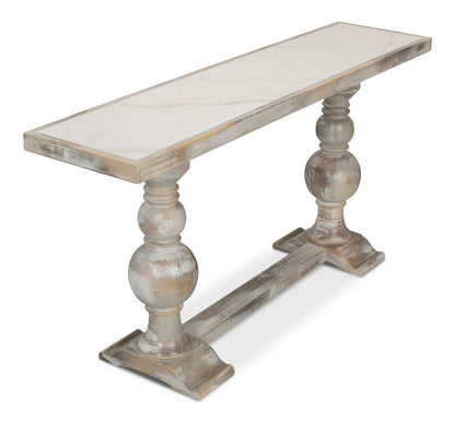 Double Pedestal Console Table Distressed White Solid Wood-Console Tables-Sarreid-LOOMLAN