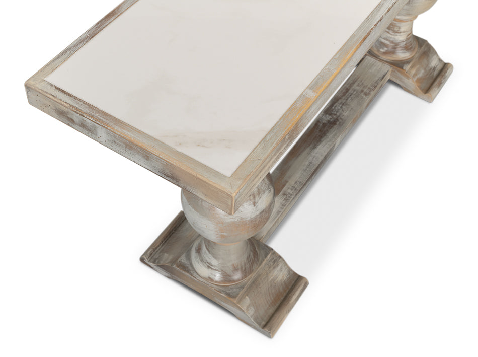 Double Pedestal Console Table Distressed White Solid Wood-Console Tables-Sarreid-LOOMLAN