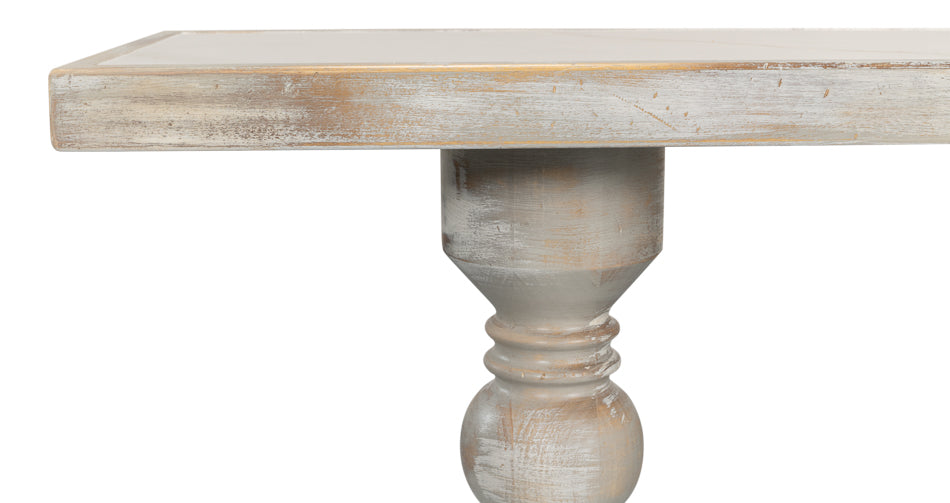 Double Pedestal Console Table Distressed White Solid Wood-Console Tables-Sarreid-LOOMLAN