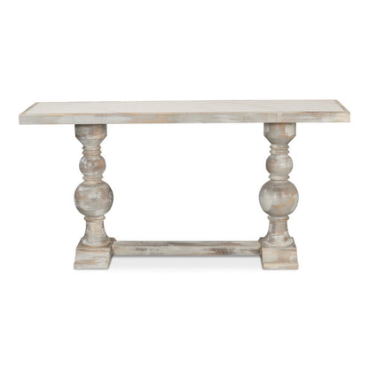 Double Pedestal Console Table Distressed White Solid Wood-Console Tables-Sarreid-LOOMLAN