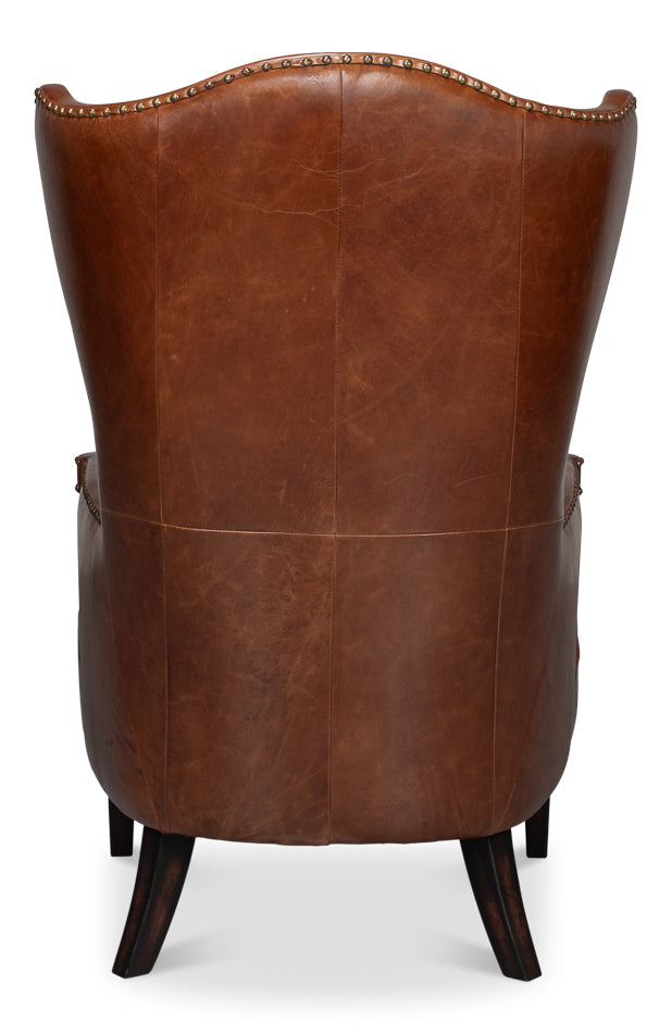 Drake Distilled Leather Accent Chair Tall Back-Accent Chairs-Sarreid-LOOMLAN