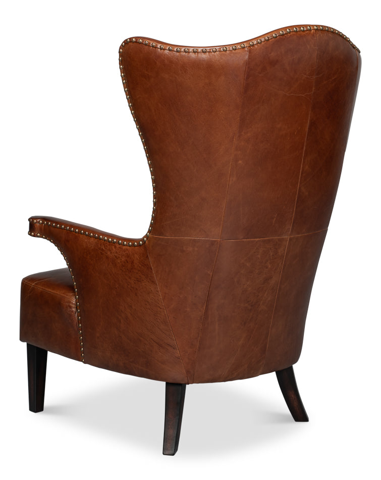 Drake Distilled Leather Accent Chair Tall Back-Accent Chairs-Sarreid-LOOMLAN