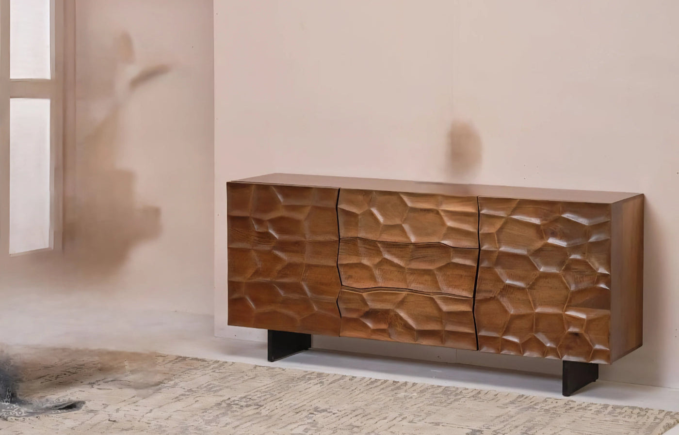 LOOMLAN Drevalen Three Drawers Wood Sideboard