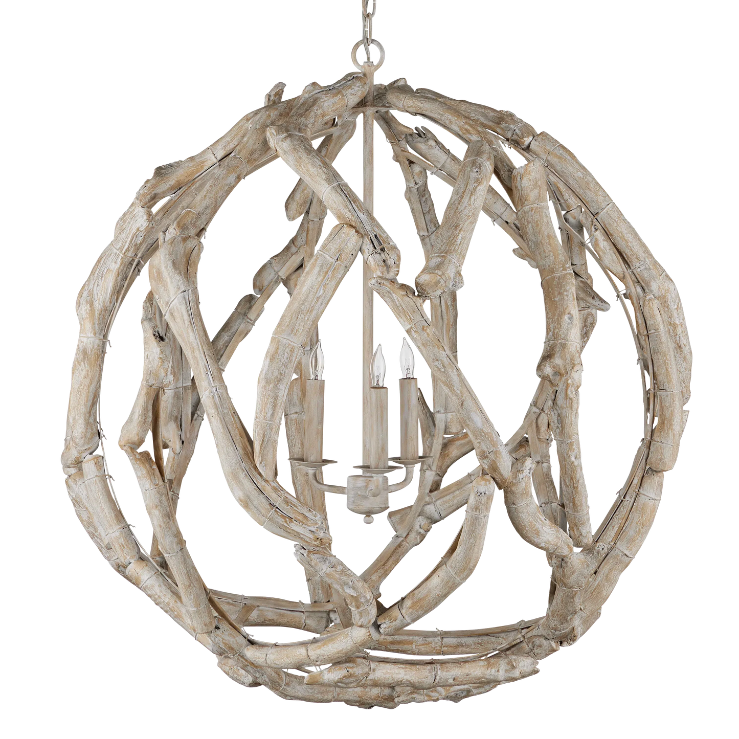 Driftwood Whitewash Orb Chandelier-Chandeliers-Currey & Co-Sideboards and Things