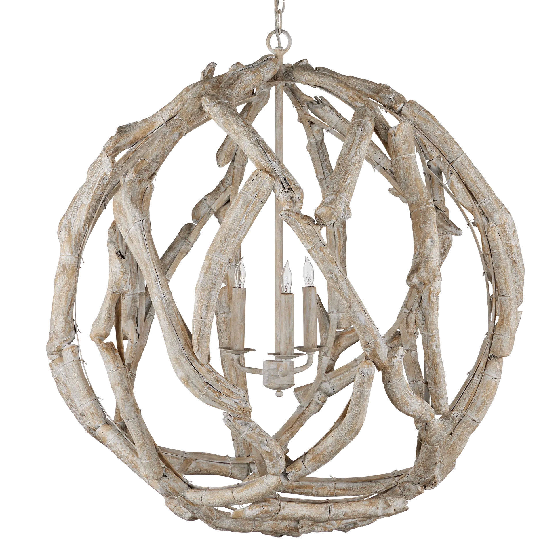 Driftwood Whitewash Orb Chandelier-Chandeliers-Currey & Co-Sideboards and Things