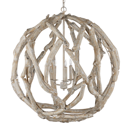 Driftwood Whitewash Orb Chandelier-Chandeliers-Currey & Co-Sideboards and Things